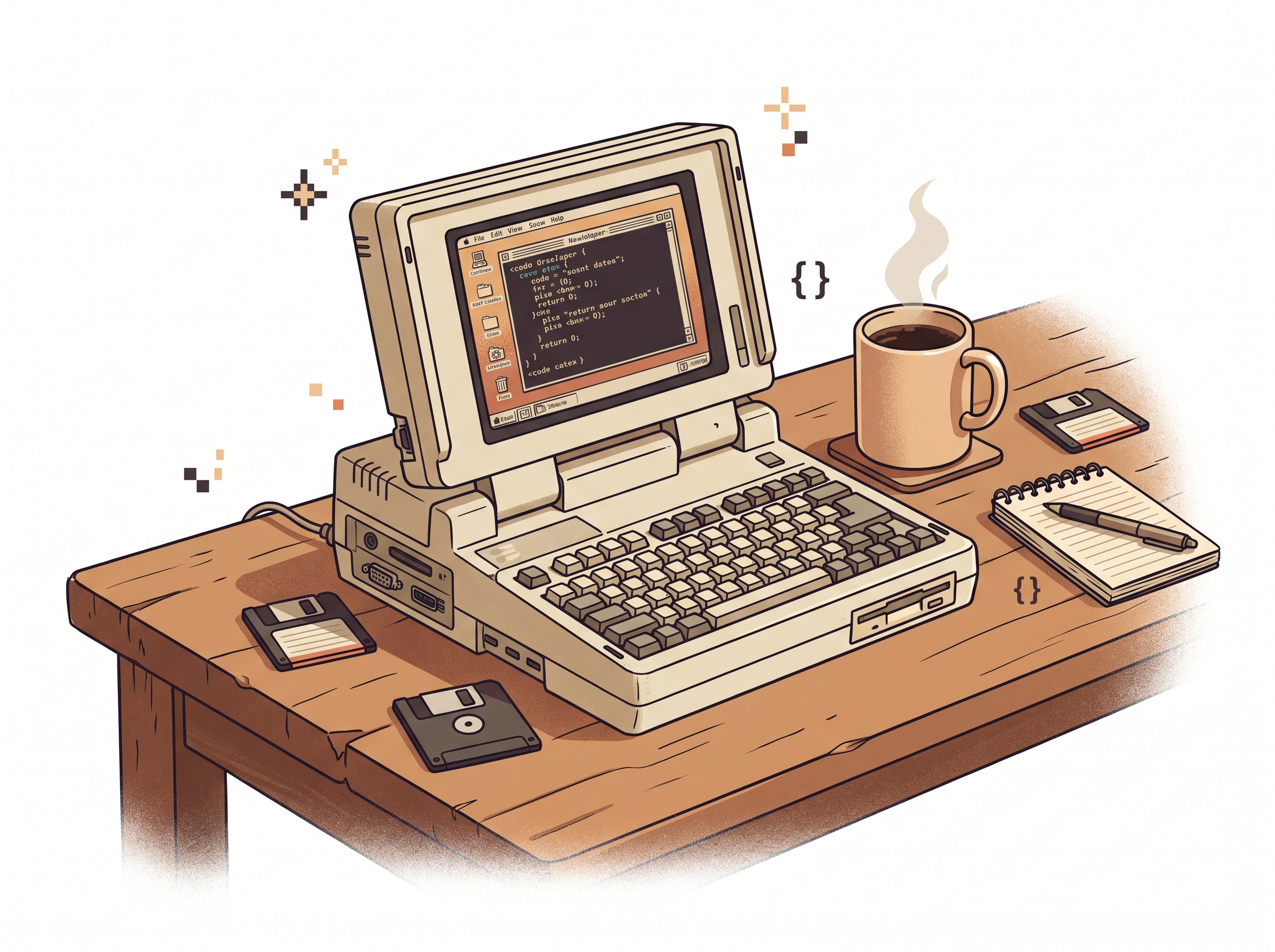A retro laptop illustration